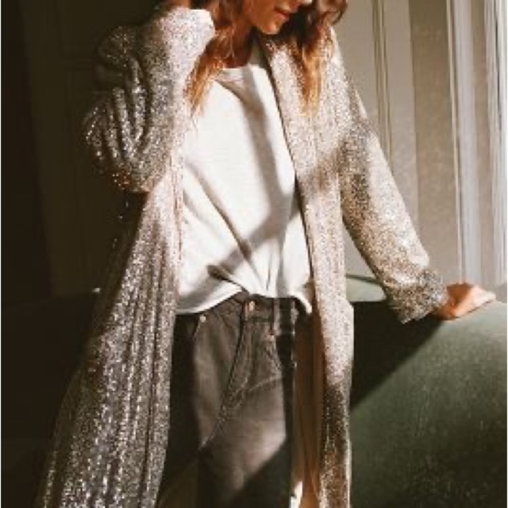Sequin Silver Duster Anthropologie Dulcinea Jacket x BB Dakota Size Large